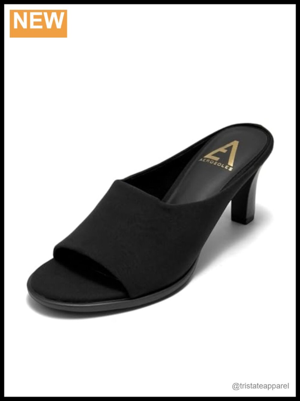 Aerosoles Stretch Gabardine Open Toe Mule Stiletto Heel Slip-On